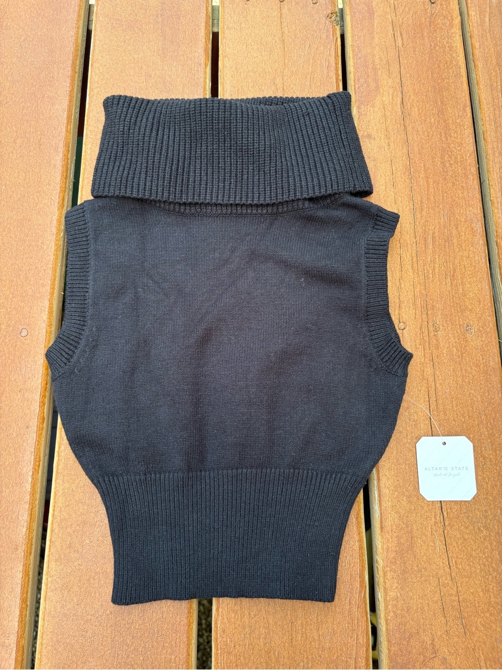 Altar'd State Black Sleeveless Turtle Neck Sweater Vest Ribbed Fitted Boho